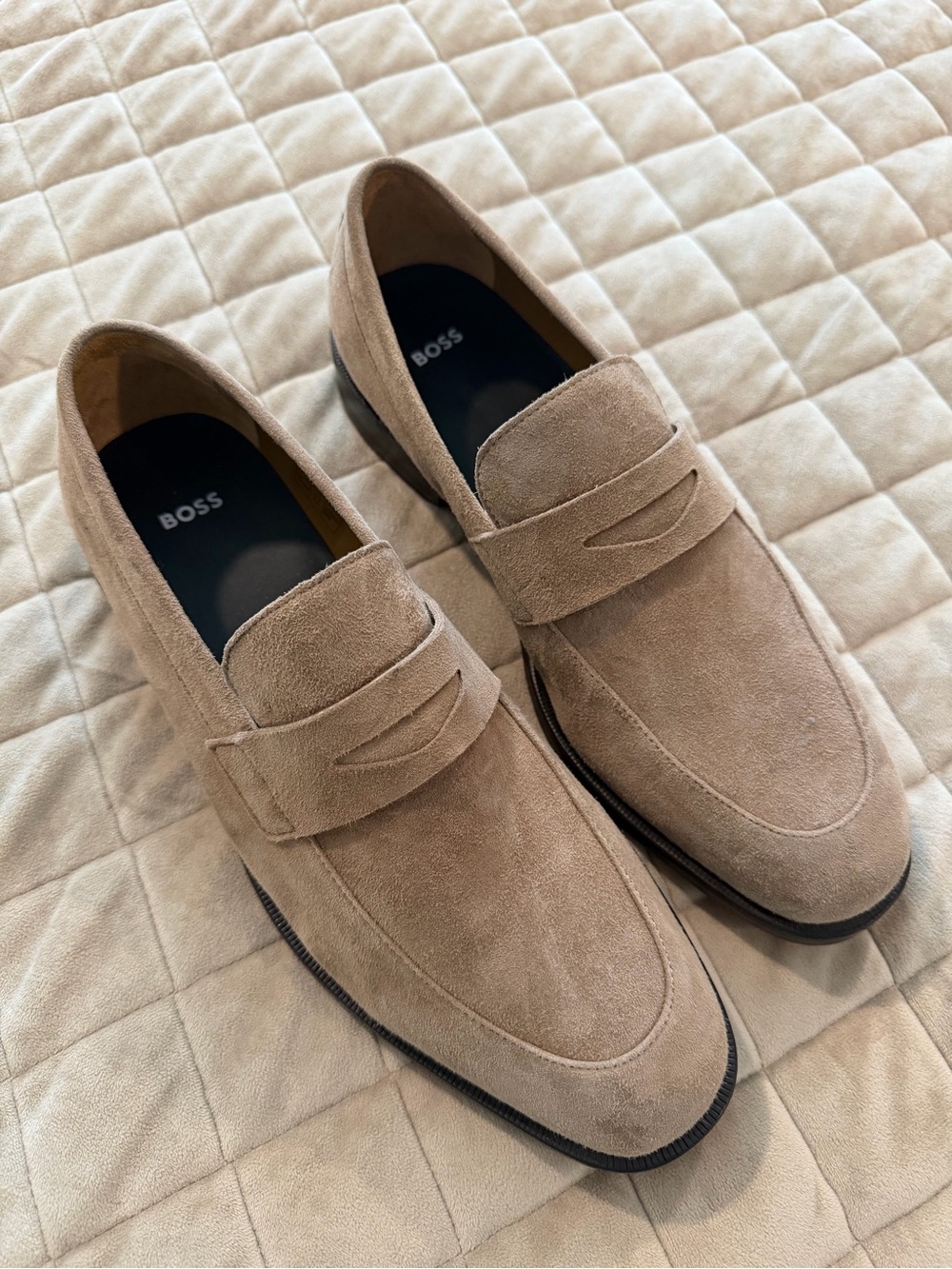 BOSS Taupe Suede Penny Loafers for Men